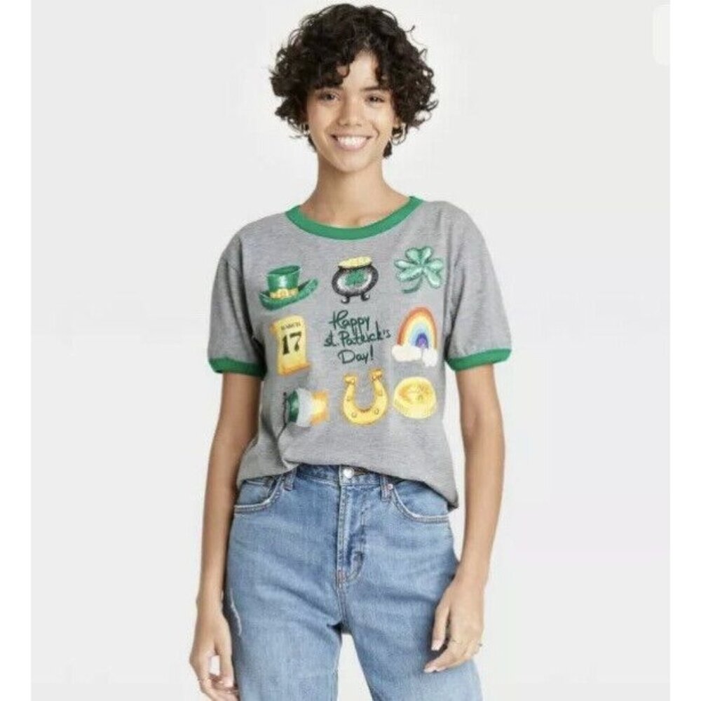 Women's St. Patrick's Day Icons Short Sleeve Graphic T-Shirt - Gray S